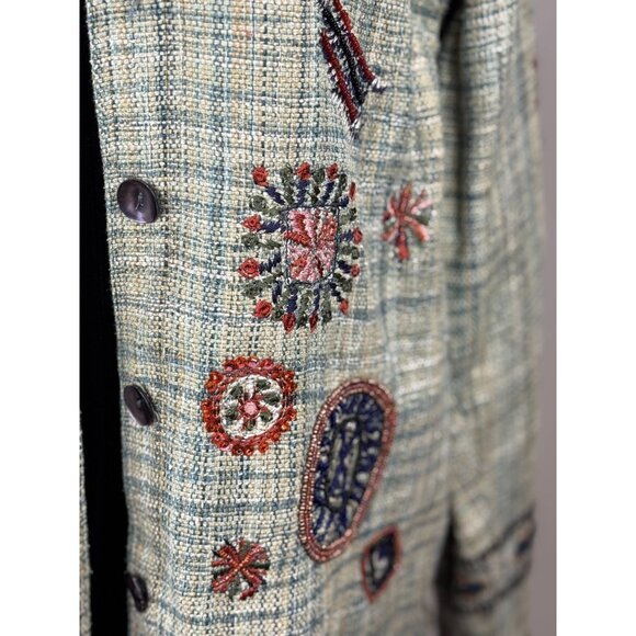 CHICO'S Womens Size 1 Green Multicolored Bohemian Embroidery Short Green Jacket - Picture 8 of 16